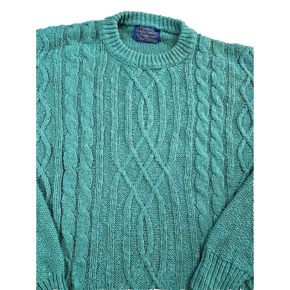 Pendleton Country Traditionals Sweater Women's Medium Green Chunky 90s Vtg USA